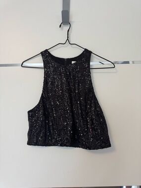 Black Sequin Cropped Tank Top